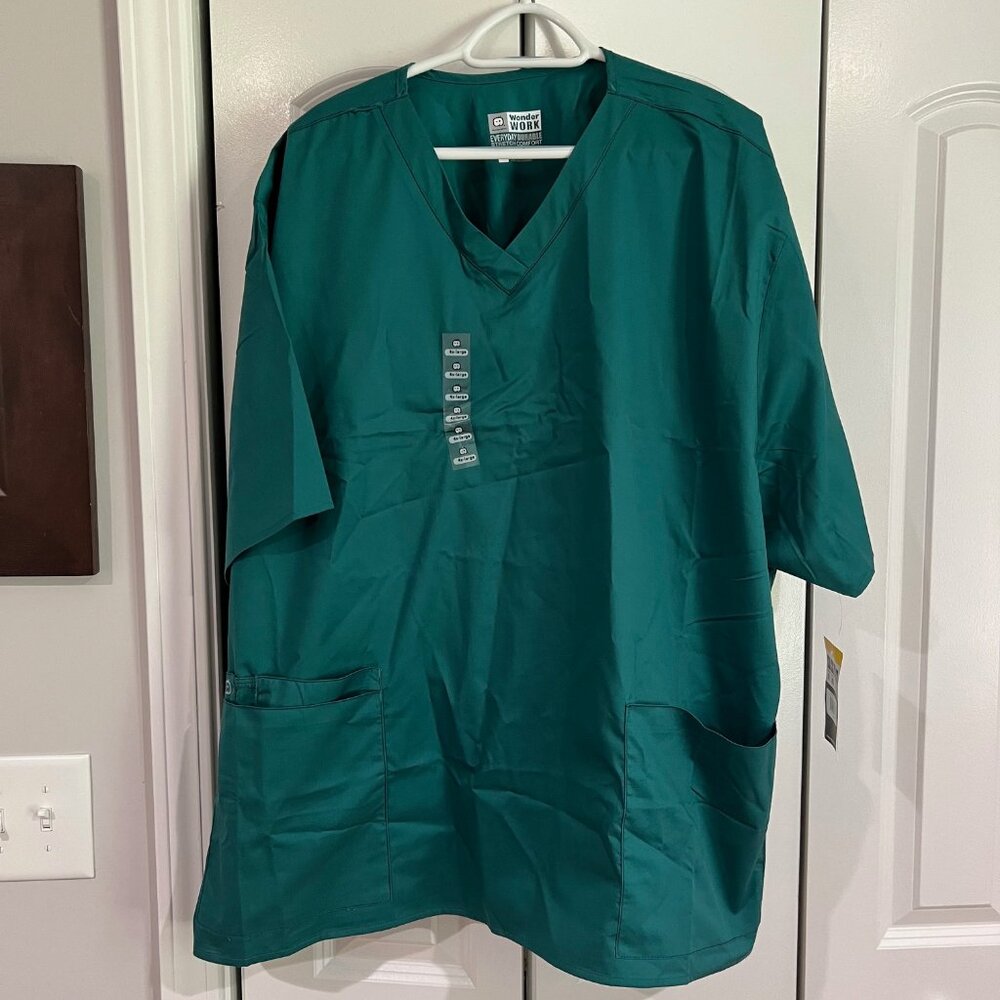 WonderWink WonderWORK Women's V-Neck Scrub Top 4XL Hunter Green